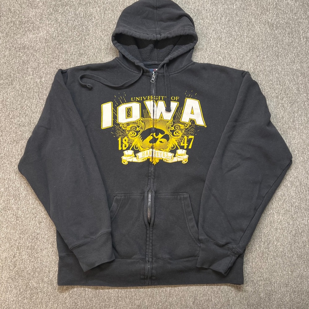 J America University‎ of Iowa Hawkeyes Full Zip Hoodie Black Mens Large 135